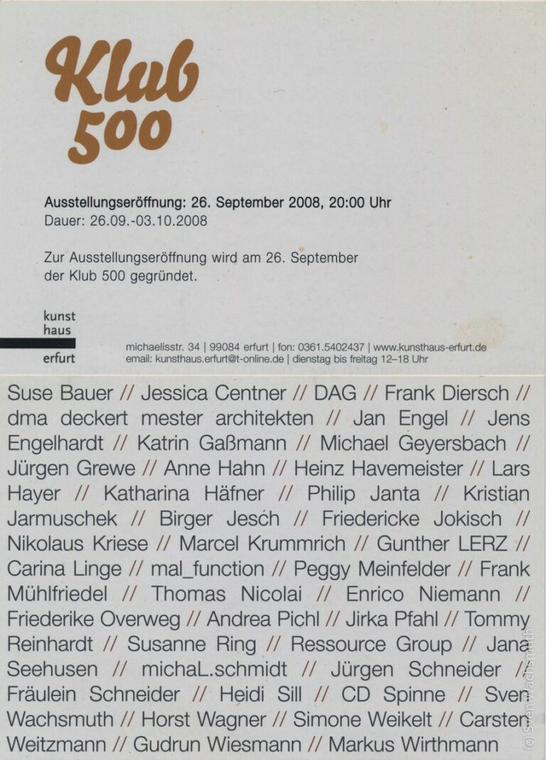 Read more about the article Ausstellung ‘Klub 500’, Kunsthaus Erfurt
